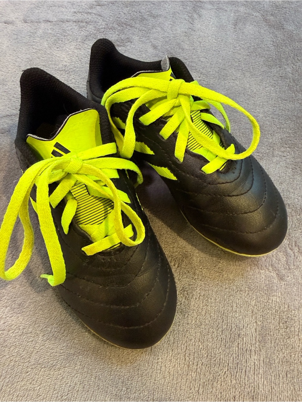 adidas Kids Black Cleats with Neon Yellow Laces